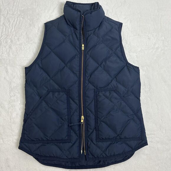 J.Crew Vest Womens XS Navy Excursion Quilted Down Puffer Zip Pockets High Neck - Picture 4 of 10